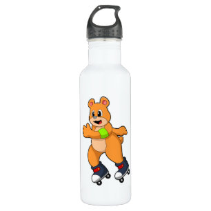 Bear as Skater with Inline skates 710 Ml Water Bottle