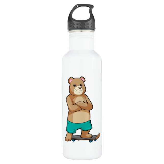 Bear as Skater with Skateboard 710 Ml Water Bottle (Front)