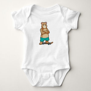 Bear as Skater with Skateboard Baby Bodysuit