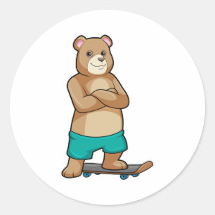 Bear as Skater with Skateboard Classic Round Sticker