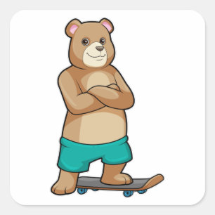Bear as Skater with Skateboard Square Sticker