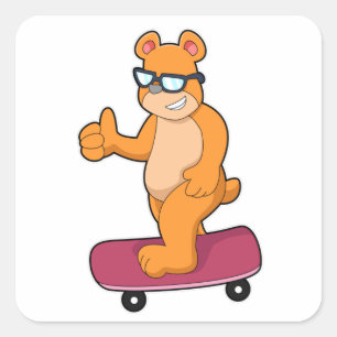 Bear as Skater with Skateboard Square Sticker