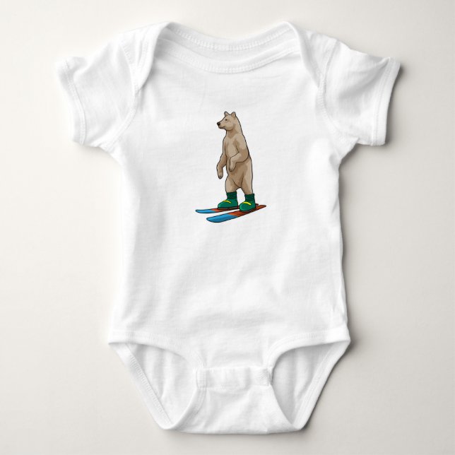 Bear as Skier with Ski Baby Bodysuit (Front)