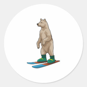 Bear as Skier with Ski Classic Round Sticker