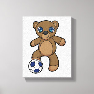 Bear as Soccer player with Soccer ball Canvas Print