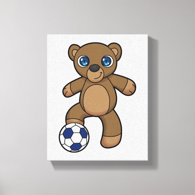 Bear as Soccer player with Soccer ball Canvas Print (Front)