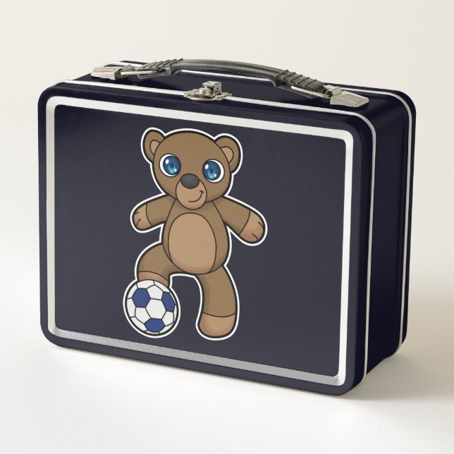 Bear as Soccer player with Soccer ball Metal Lunch Box (Front)