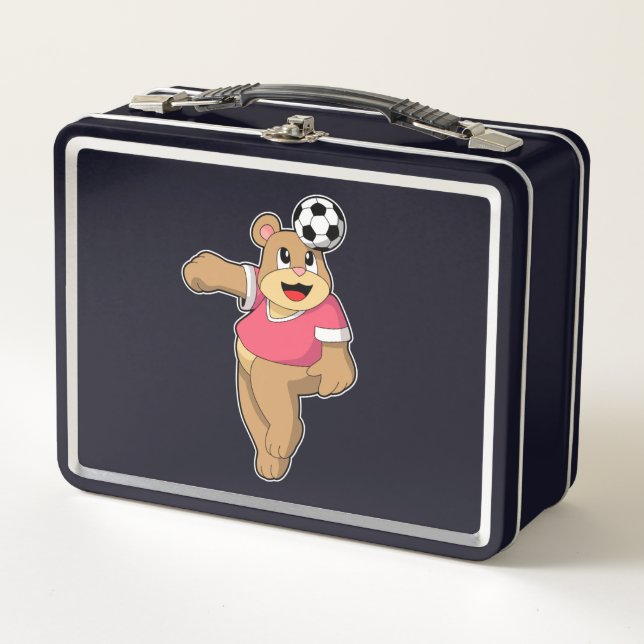 Bear as Soccer player with Soccer.PNG Metal Lunch Box (Front)