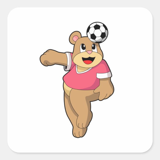 Bear as Soccer player with Soccer.PNG Square Sticker (Front)