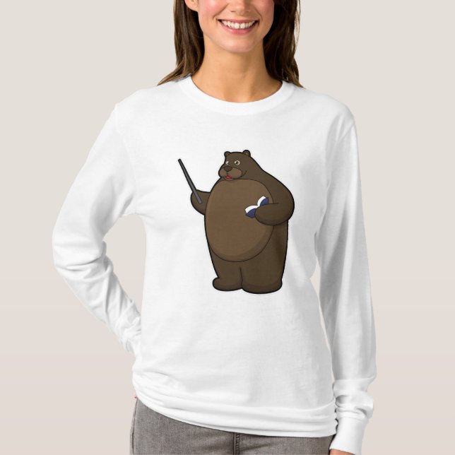 Bear as Teacher with Book & Pointer T-Shirt (Front)