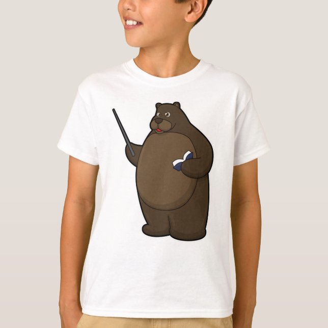 Bear as Teacher with Book & Pointer T-Shirt (Front)