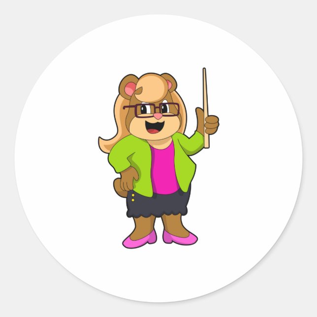 Bear as Teacher with Glasses Classic Round Sticker (Front)