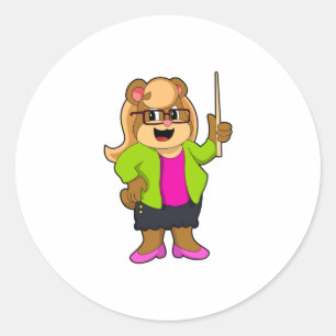 Bear as Teacher with Glasses Classic Round Sticker
