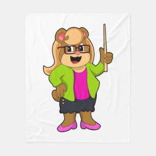 Bear as Teacher with Glasses Fleece Blanket