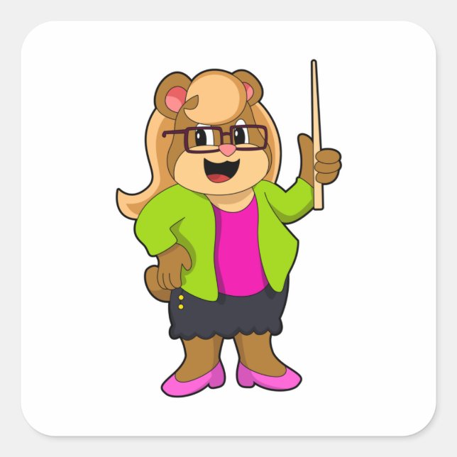 Bear as Teacher with Glasses Square Sticker (Front)