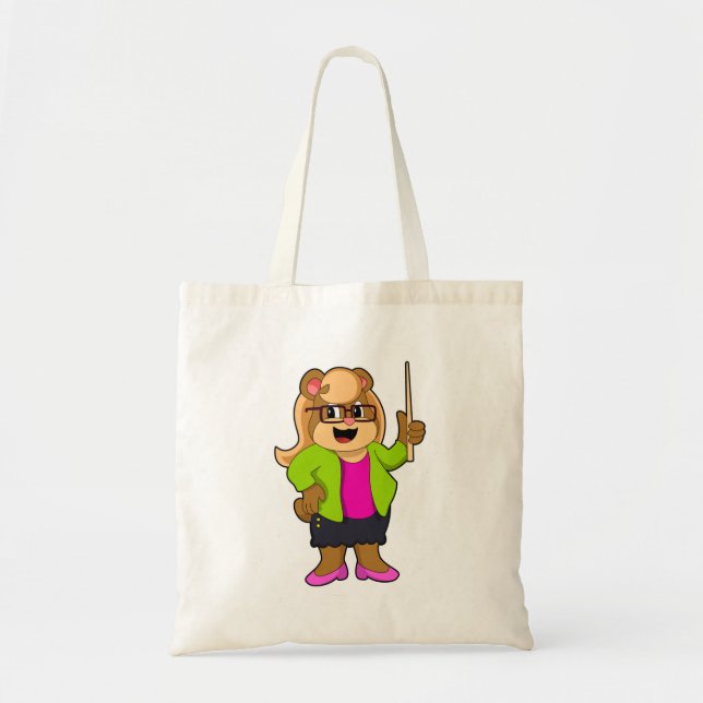 Bear as Teacher with Glasses Tote Bag (Front)