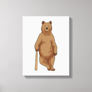 Bear at Baseball with Baseball bat Canvas Print