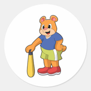 Bear at Baseball with Baseball bat Classic Round Sticker
