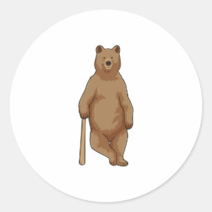 Bear at Baseball with Baseball bat Classic Round Sticker