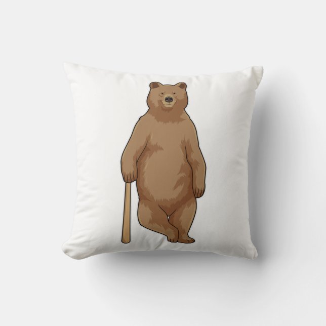 Bear at Baseball with Baseball bat Cushion (Front)