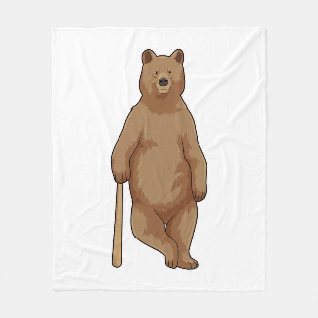 Bear at Baseball with Baseball bat Fleece Blanket (Front)