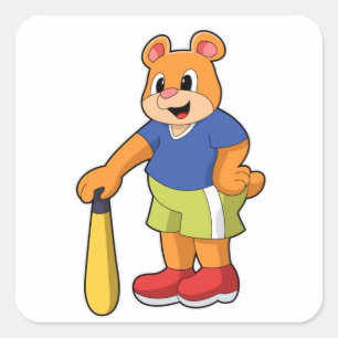 Bear at Baseball with Baseball bat Square Sticker