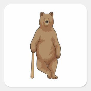 Bear at Baseball with Baseball bat Square Sticker