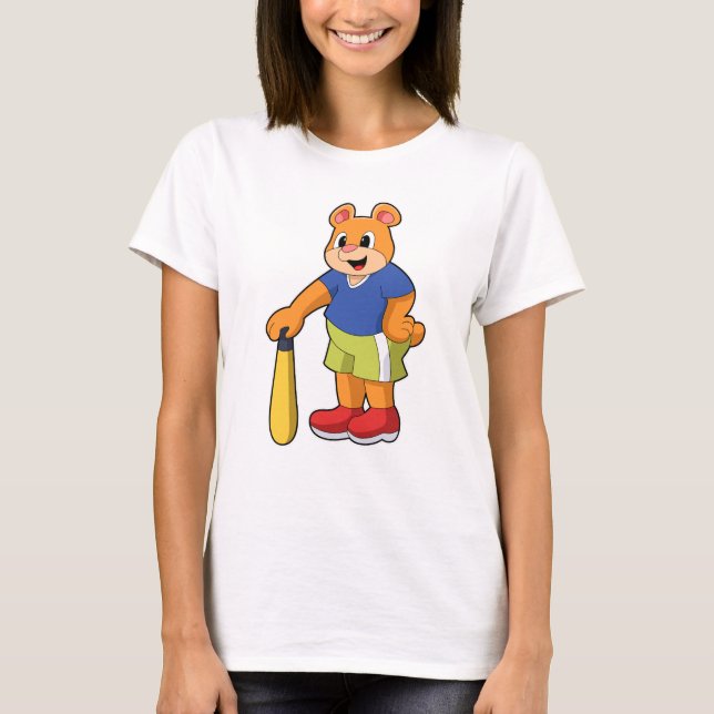 Bear at Baseball with Baseball bat T-Shirt (Front)