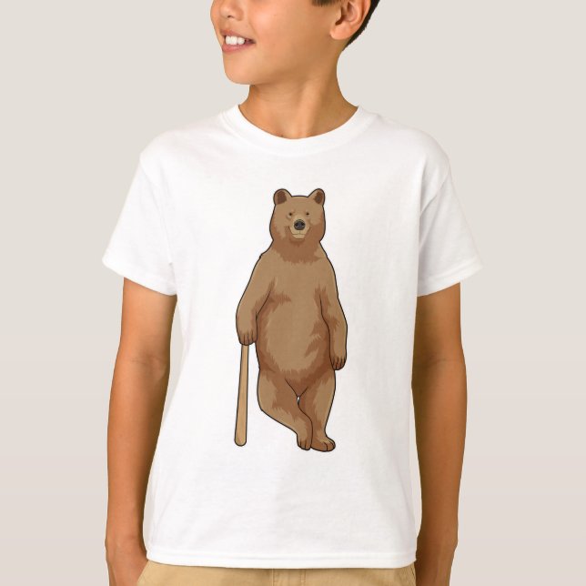 Bear at Baseball with Baseball bat T-Shirt (Front)