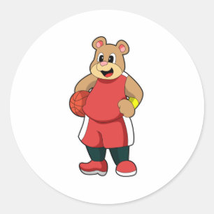 Bear at Basketball Sports Classic Round Sticker
