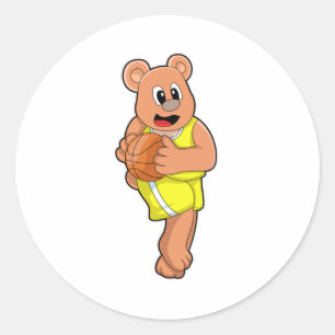 Bear at Basketball Sports Classic Round Sticker