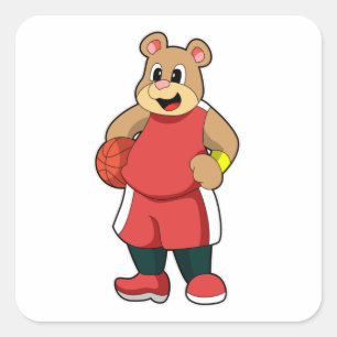 Bear at Basketball Sports Square Sticker