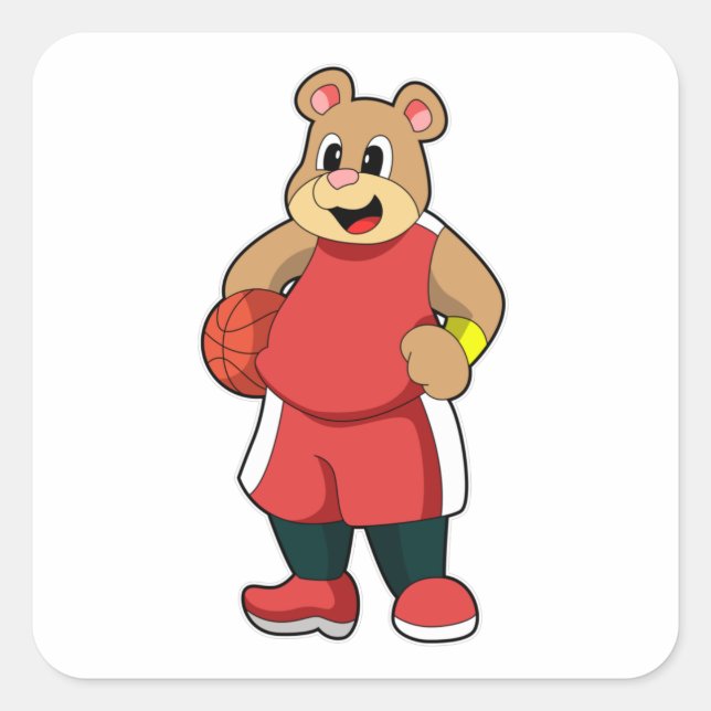 Bear at Basketball Sports Square Sticker (Front)