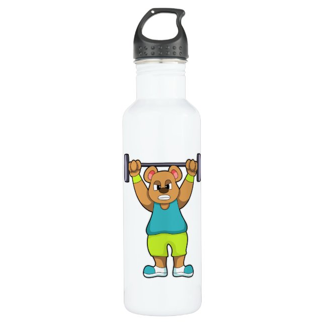 Bear at Bodybuilding with Barbell 710 Ml Water Bottle (Front)