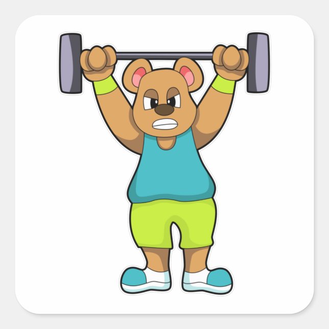 Bear at Bodybuilding with Barbell Square Sticker (Front)