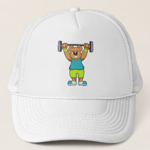 Bear at Bodybuilding with Barbell Trucker Hat