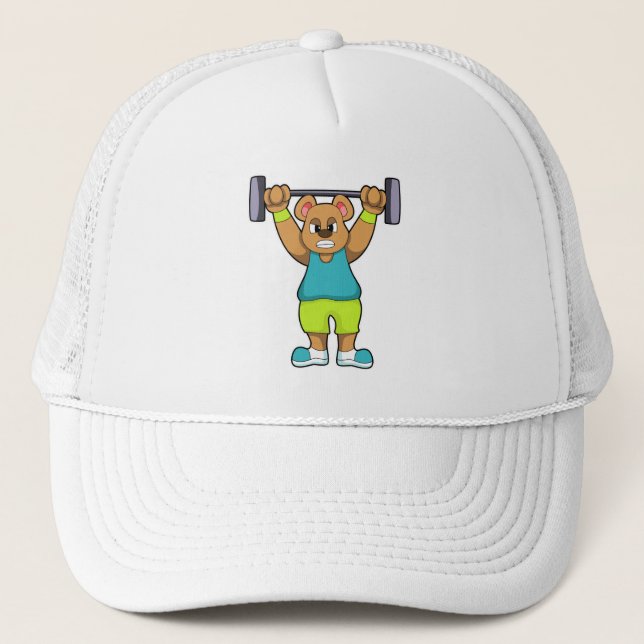 Bear at Bodybuilding with Barbell Trucker Hat (Front)