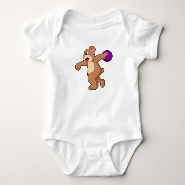 Bear at Bowling with Bowling ball Baby Bodysuit (Front)
