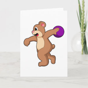 Bear at Bowling with Bowling ball Card