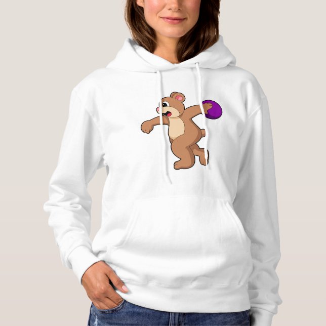 Bear at Bowling with Bowling ball Hoodie (Front)