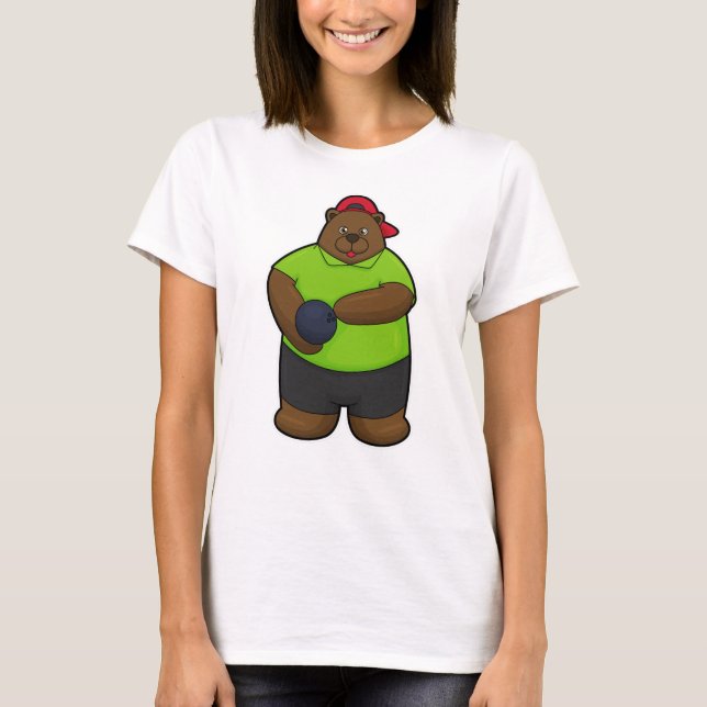 Bear at Bowling with Bowling ball T-Shirt (Front)