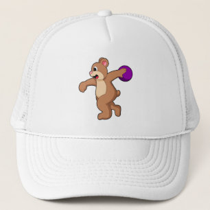 Bear at Bowling with Bowling ball Trucker Hat