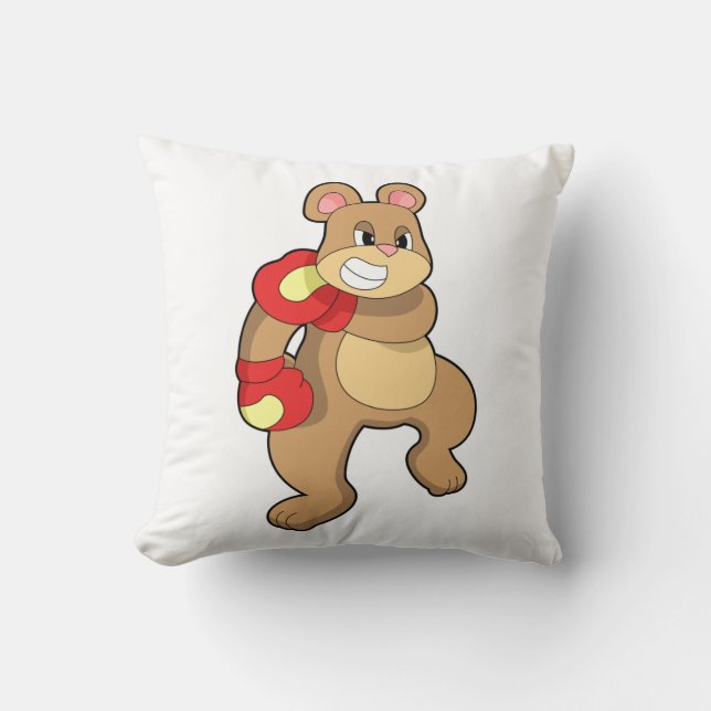 Bear at Boxing with Boxing gloves Cushion (Front)