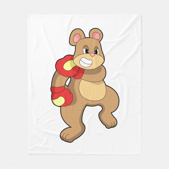Bear at Boxing with Boxing gloves Fleece Blanket (Front)