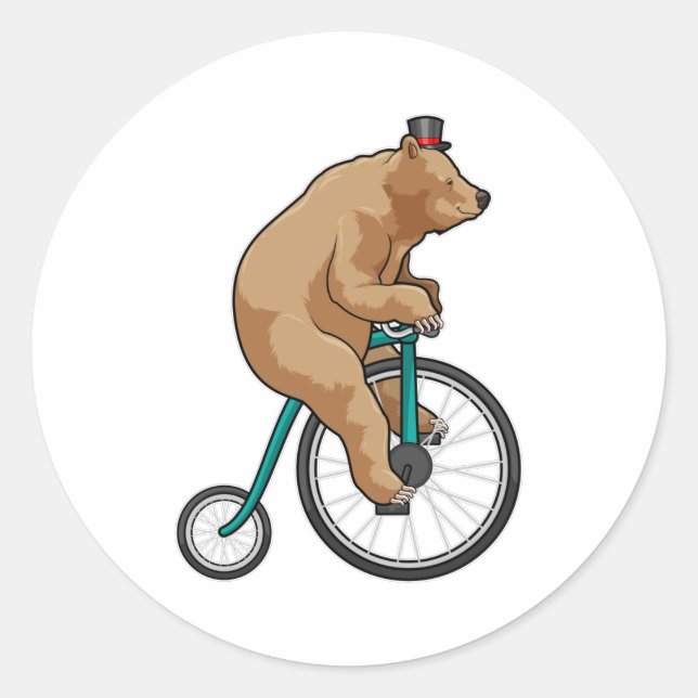 Bear at Circus with Bicycle Classic Round Sticker (Front)