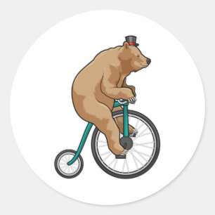 Bear at Circus with Bicycle Classic Round Sticker