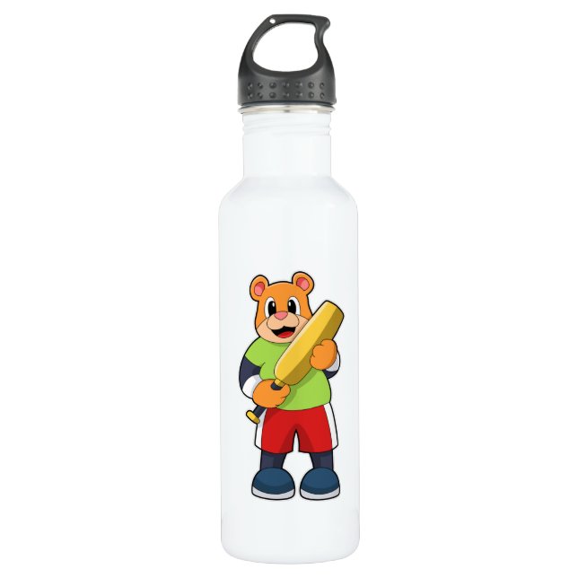 Bear at Cricket with Cricket bat 710 Ml Water Bottle (Front)