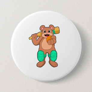 Bear at Cricket with Cricket bat 7.5 Cm Round Badge