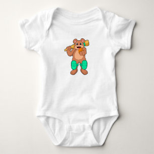 Bear at Cricket with Cricket bat Baby Bodysuit