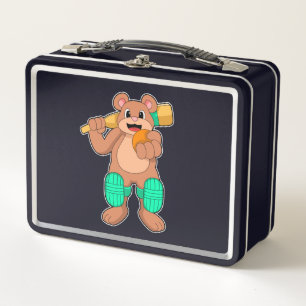 Bear at Cricket with Cricket bat Metal Lunch Box